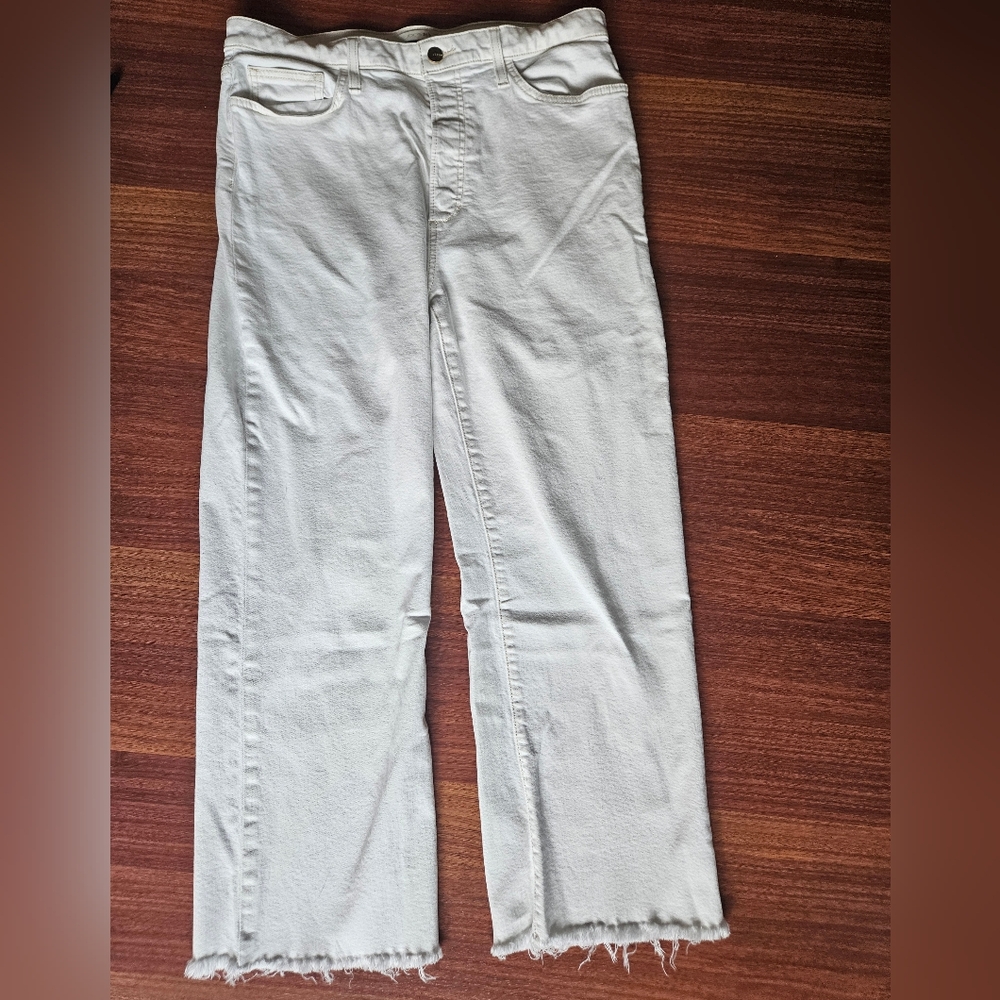 JOE'S JEANS The Blake Button Fly HR Wide Leg Raw Hem Crop Jean White, Sz 32- EUC